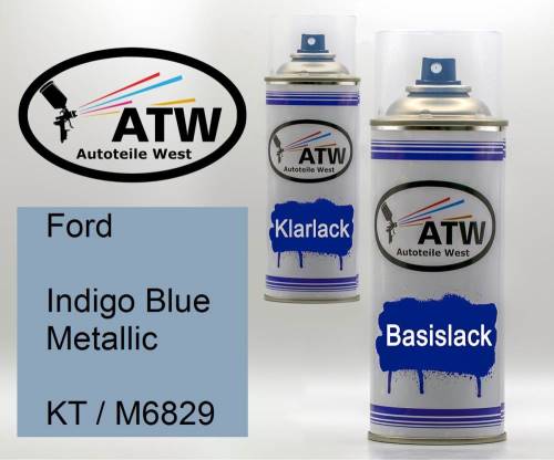 Ford, Indigo Blue Metallic, KT / M6829: 400ml Sprühdose + 400ml Klarlack - Set, von ATW Autoteile West.